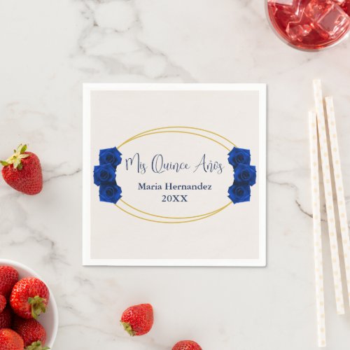 Royal Blue and Gold Geometric Quinceaera Napkins