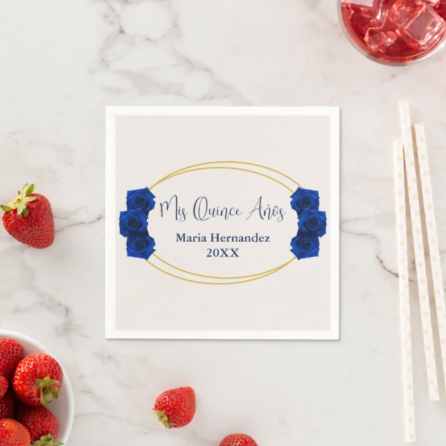 Royal Blue and Gold Geometric Quinceañera Napkins (Insitu)
