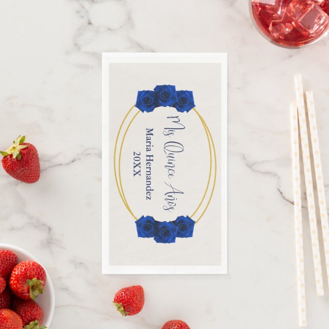 Royal Blue and Gold Geometric Quinceañera Paper Guest Towels (Insitu)