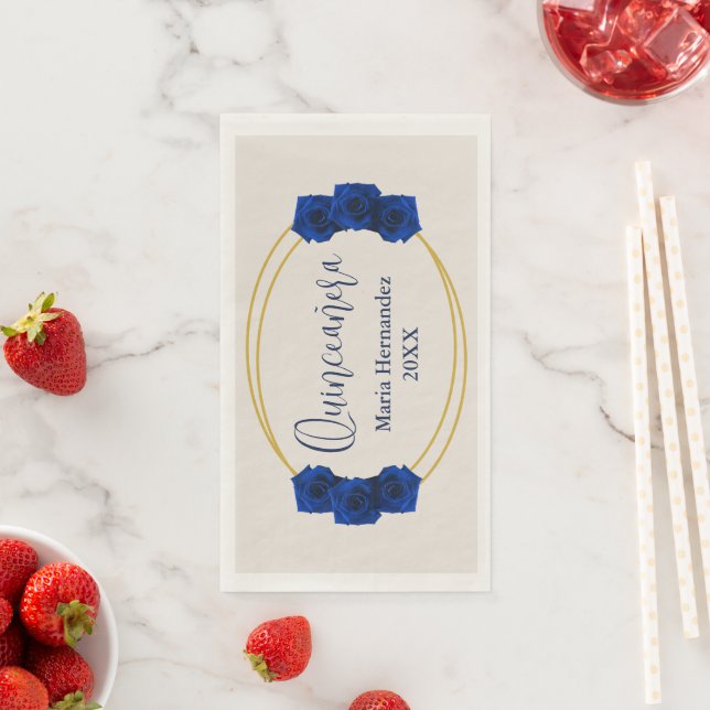 Royal Blue and Gold Geometric Quinceañera Paper Guest Towels (Insitu)