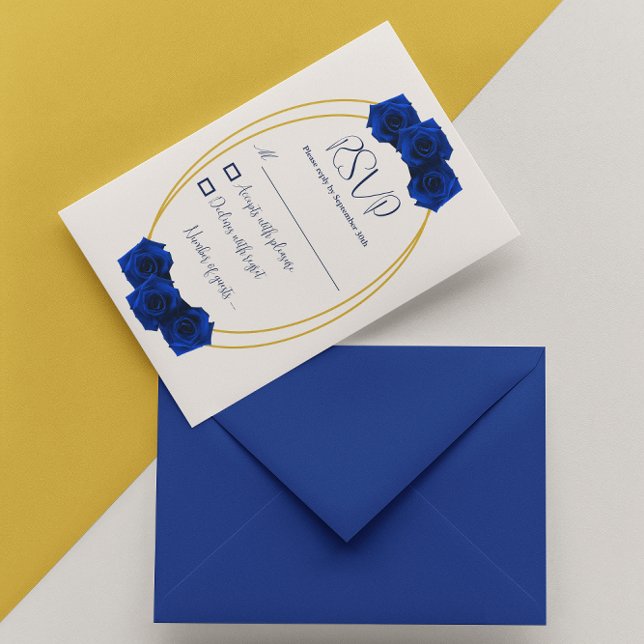 Royal Blue and Gold Geometric Quinceañera RSVP Card (Creator Uploaded)