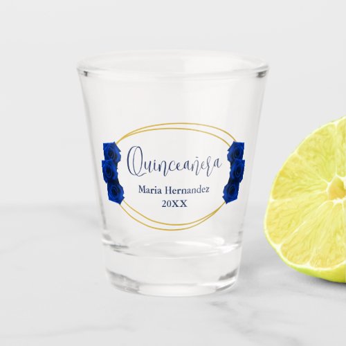 Royal Blue and Gold Geometric Quinceaera Shot Glass
