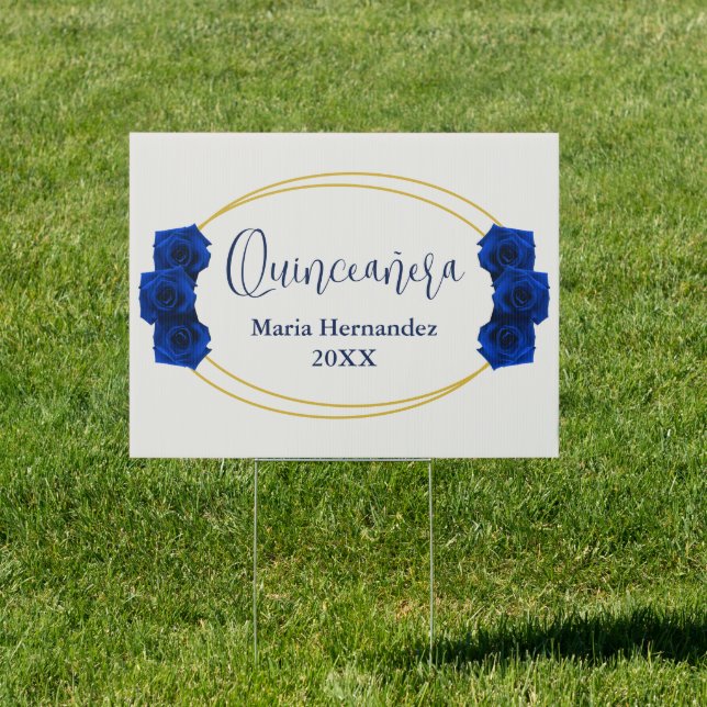 Royal Blue and Gold Geometric Quinceañera Sign (Insitu)