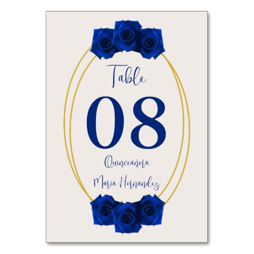 Royal Blue and Gold Geometric Quinceaera Table Number