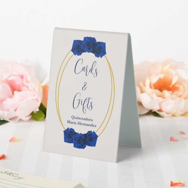 Royal Blue and Gold Geometric Quinceañera Table Tent (In SItu (Wedding))