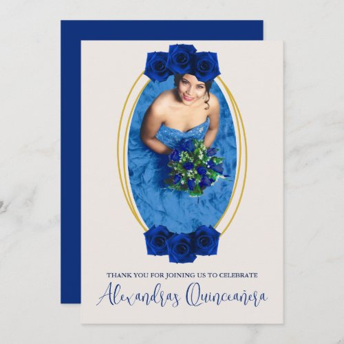 Royal Blue and Gold Geometric Quinceaera Thank You Card