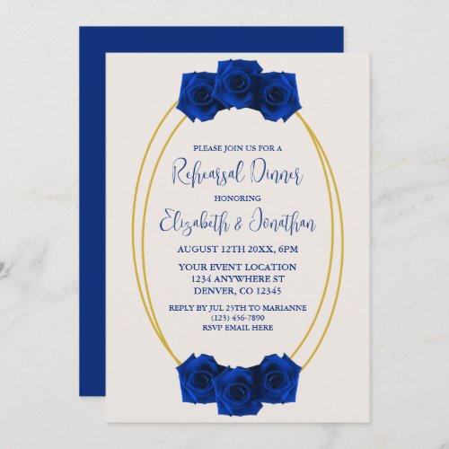 Royal Blue and Gold Geometric Rehearsal Dinner Invitation