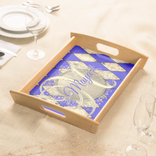 Royal Blue and Gold Glam Monogram Serving Tray
