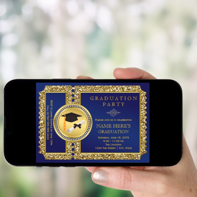 Royal Blue and Gold Graduation Invitation (Front Digital)
