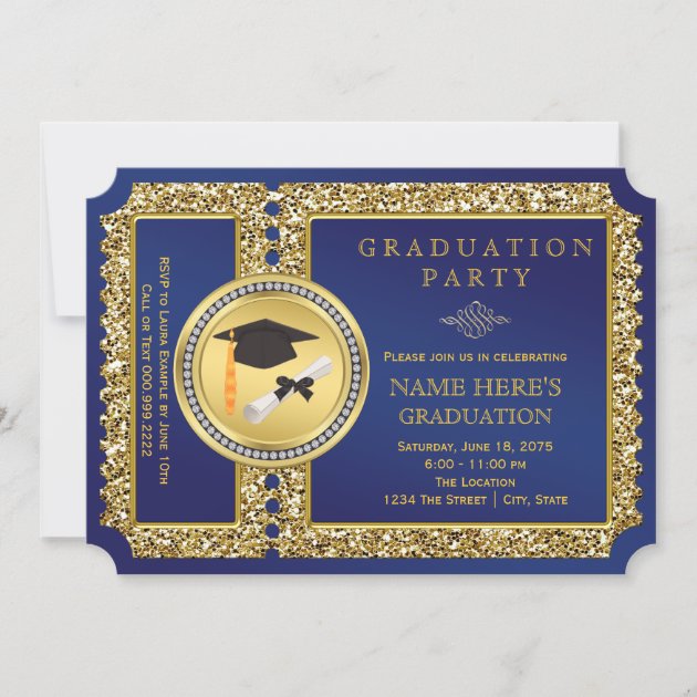 Royal Blue And Gold Graduation Invitation | Zazzle