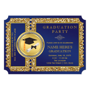 Royal Blue And Gold Graduation Invitations Zazzle Royal Blue And Gold Graduation Invitation