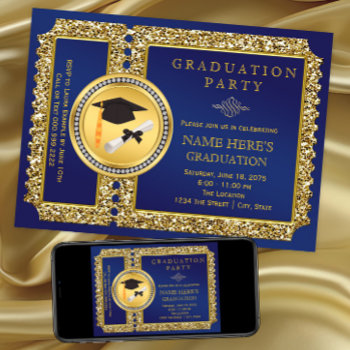 Royal Blue And Gold Graduation Invitation by InvitationCentral at Zazzle