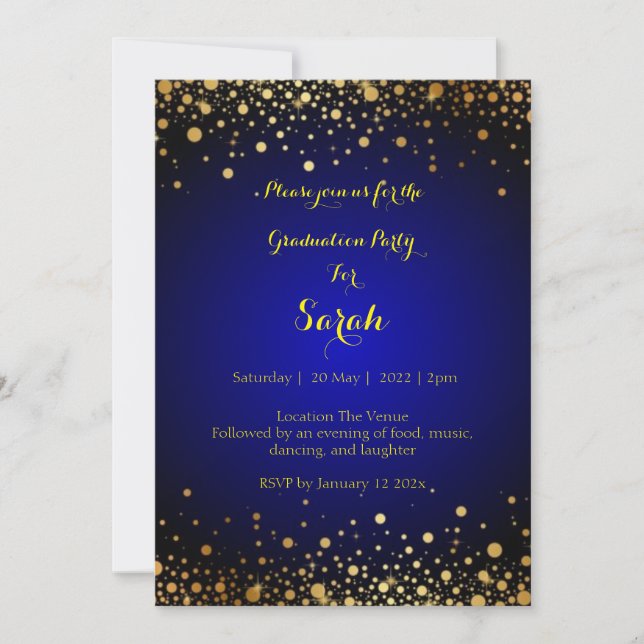 Royal Blue and Gold  Graduation  Party Invite  (Front)
