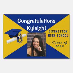 Royal Blue and Gold Graduation Photo Lawn Sign