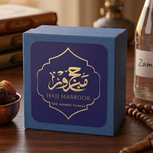 Royal Blue and Gold Hajj Mabroor Square Favor  Sticker
