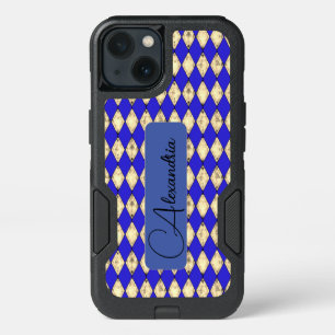 Royal Blue and Gold Harlequin Personalized iPhone 13 Case