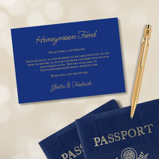 Royal Blue and Gold Honeymoon Fund Request Enclosure Card (Creator Uploaded)