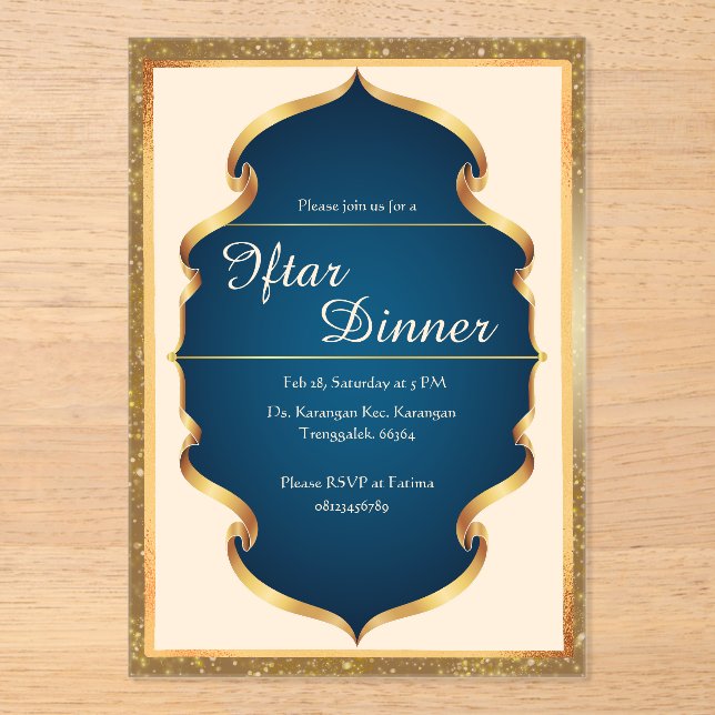Royal Blue and Gold Iftar Dinner Invitation (Front)