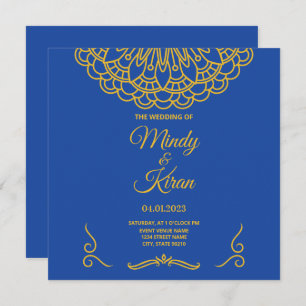 Royal Blue and Gold Indian Wedding Invitation