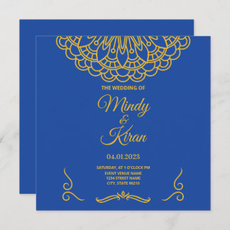 Royal Blue and Gold Indian Wedding Invitation
