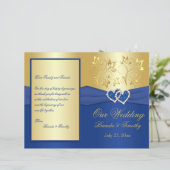 Royal Blue and Gold Joined Hearts Wedding Program (Standing Front)