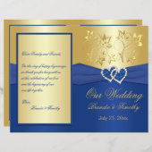 Royal Blue and Gold Joined Hearts Wedding Program (Front/Back)