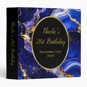 Royal Blue and Gold Marble Agate Birthday Party 3 Ring Binder