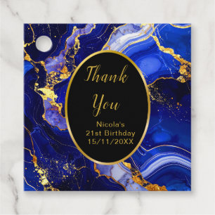 Royal Blue and Gold Marble Agate Birthday Party Favor Tags