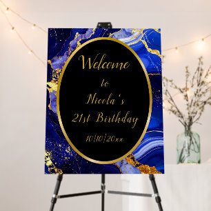 Royal Blue and Gold Marble Agate Birthday Party  Foam Board