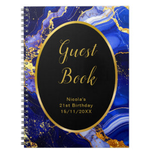 Royal Blue and Gold Marble Agate Birthday Party  Notebook