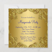 Royal Blue and Gold Masquerade Party Invitation (Back)