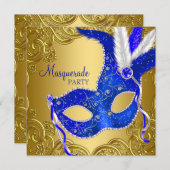 Royal Blue and Gold Masquerade Party Invitation (Front/Back)