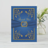 Royal Blue and Gold Monogram Thank You Card (Standing Front)