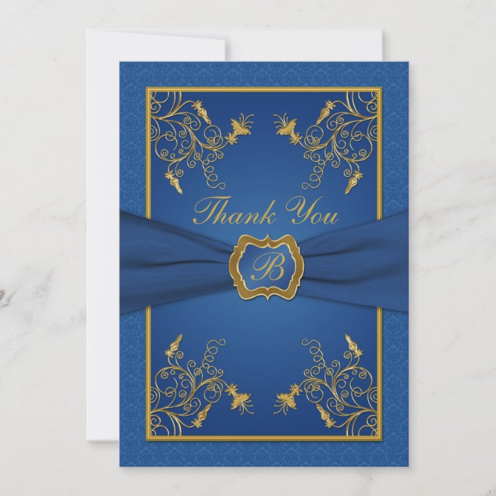 Royal Blue and Gold Monogram Thank You Card | Zazzle.com