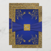 Royal Blue and Gold Monogram Wedding Invitation (Front/Back)