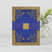 Royal Blue and Gold Monogram Wedding Invitation (Standing Front)