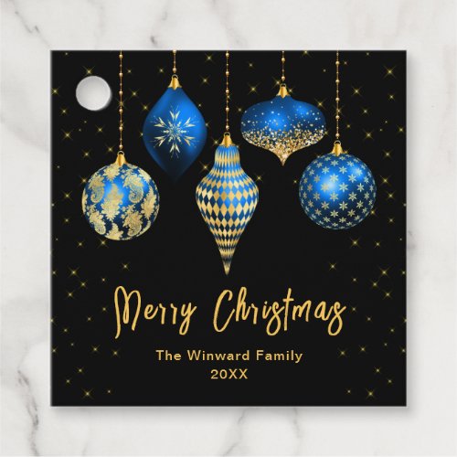 Royal Blue and Gold Ornaments Merry Christmas Favor Tags