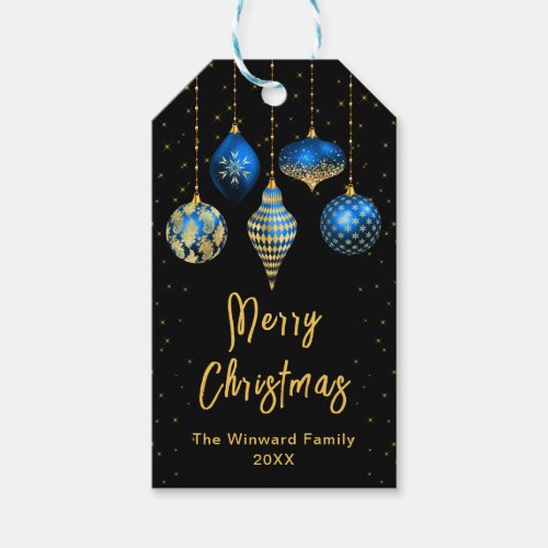 Royal Blue and Gold Ornaments Merry Christmas Gift Tags