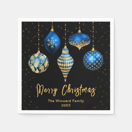 Royal Blue and Gold Ornaments Merry Christmas Napkins