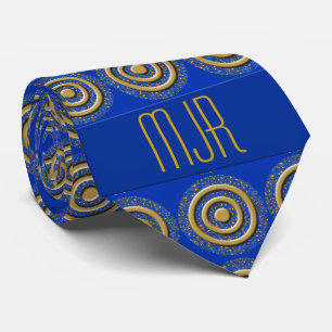 Royal Blue and Gold Paisley with Monogram Tie