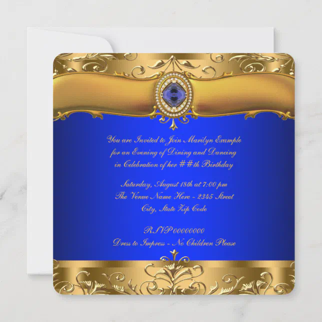 Royal Blue And Gold Party Invitation 