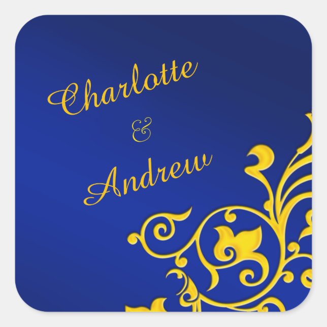 Royal Blue and Gold Personalized Square Sticker (Front)