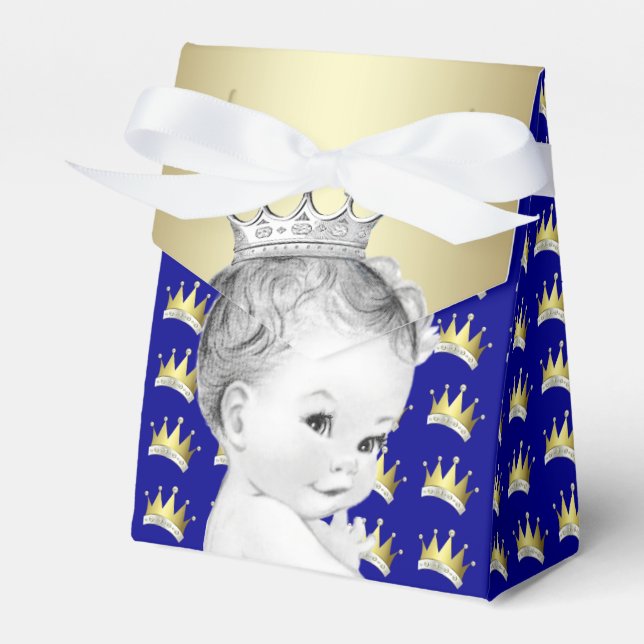 Royal Blue and Gold Prince Baby Shower Favor Boxes (Front Side)
