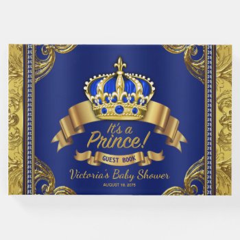 Royal Blue And Gold Prince Baby Shower Guest Books by BabyCentral at Zazzle