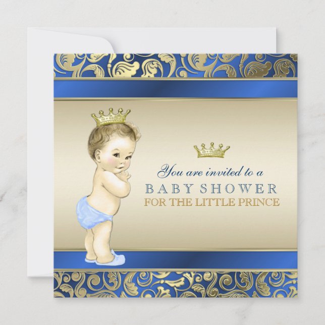 Royal Blue and Gold Prince Baby Shower Invitation (Front)