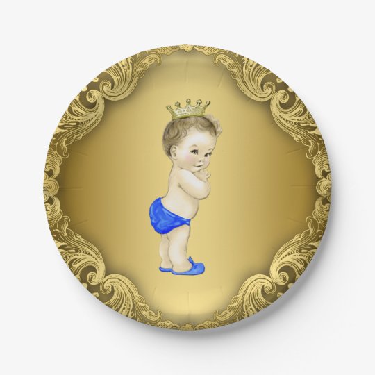 Royal Blue and Gold Prince Baby Shower Paper Plate | Zazzle.com