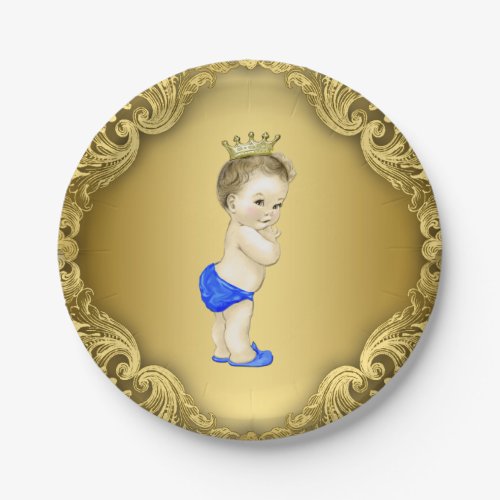 Royal Blue and Gold Prince Baby Shower Paper Plates