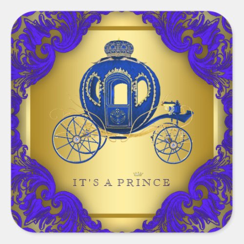 Royal Blue and Gold Prince Baby Shower Square Sticker