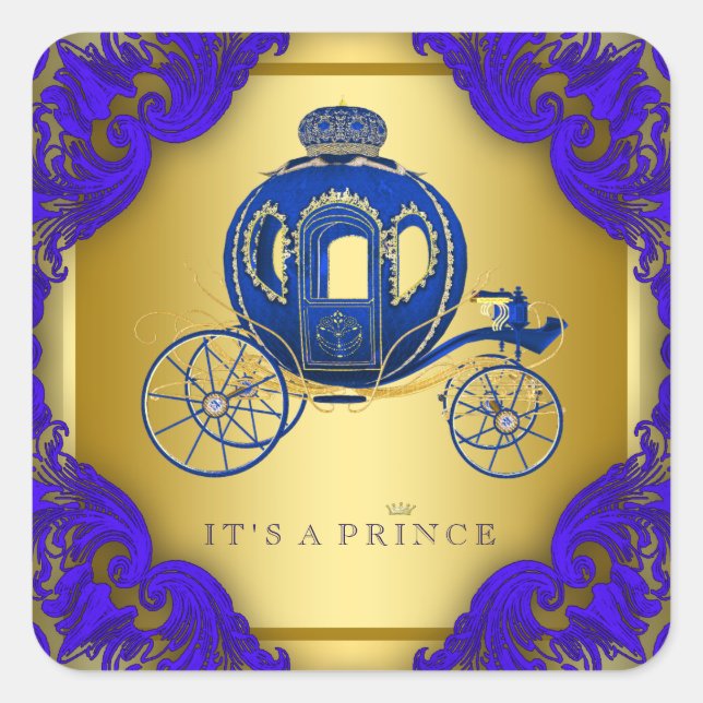 Royal Blue and Gold Prince Baby Shower Square Sticker (Front)