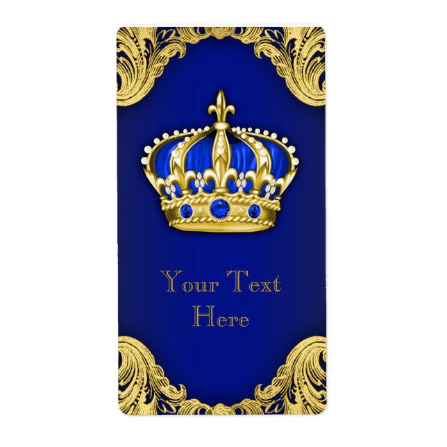 Royal Blue and Gold Prince Crown Wine Bottle Label (Front)